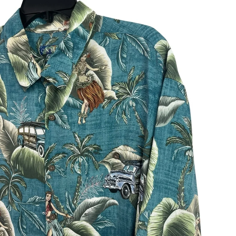 Campia Mens Hawaiian Shirt Easy Care Hulu Girls Floral Cars Tropical Rayon XXL - Picture 3 of 9